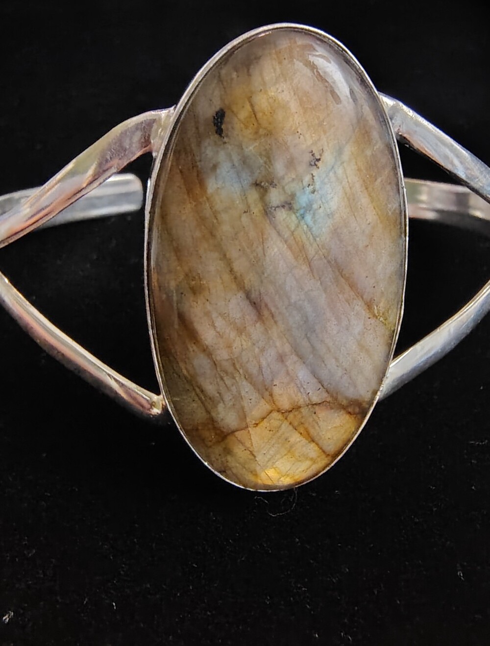 Multi Fire Labradorite Oval Statement Cuff Bracelet